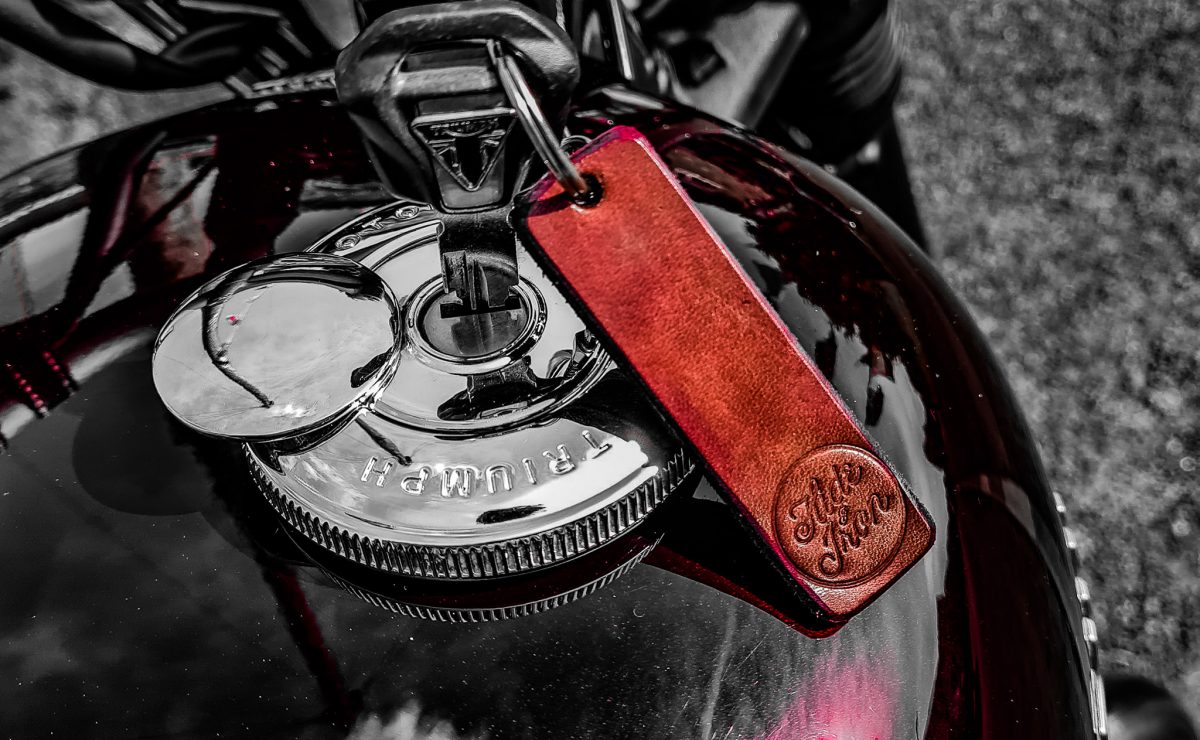 Leather keychain in a motorcycle ignition